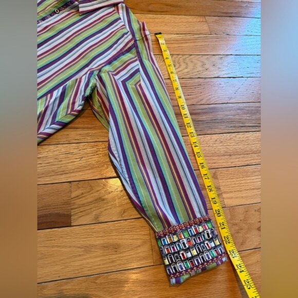 Robert Graham Multi-Colored Long Sleeve Striped Dress Shirt Men's Sz L Flip Cuff - Picture 12 of 15